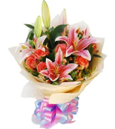 Pink Roses & Pink Lily Bouquet