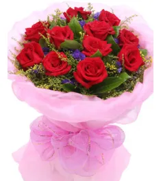 12 Red Roses with Small Floral