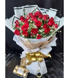 12 Roses with Ferrero Chocolate Box