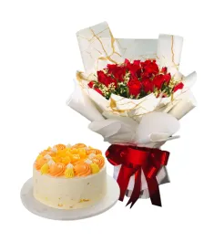 Red Roses with Cake