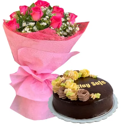 12 pink Roses with Vanilla Message Cake By Max's