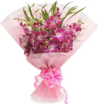 12 Pink Orchids in Bouquet