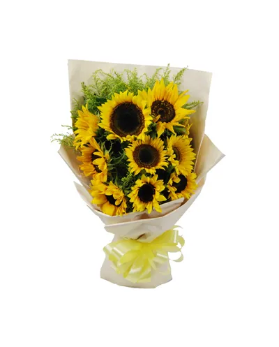 10 Sunflowers Hand Bouquet with Gerberas